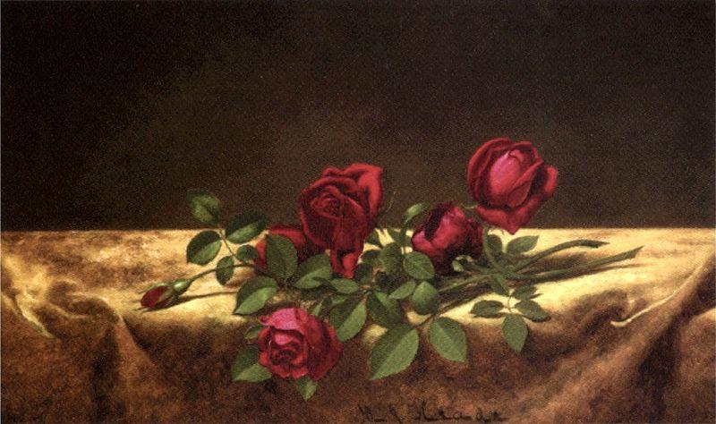 Martin Johnson Heade Roses Lying on Gold Velvet oil painting picture